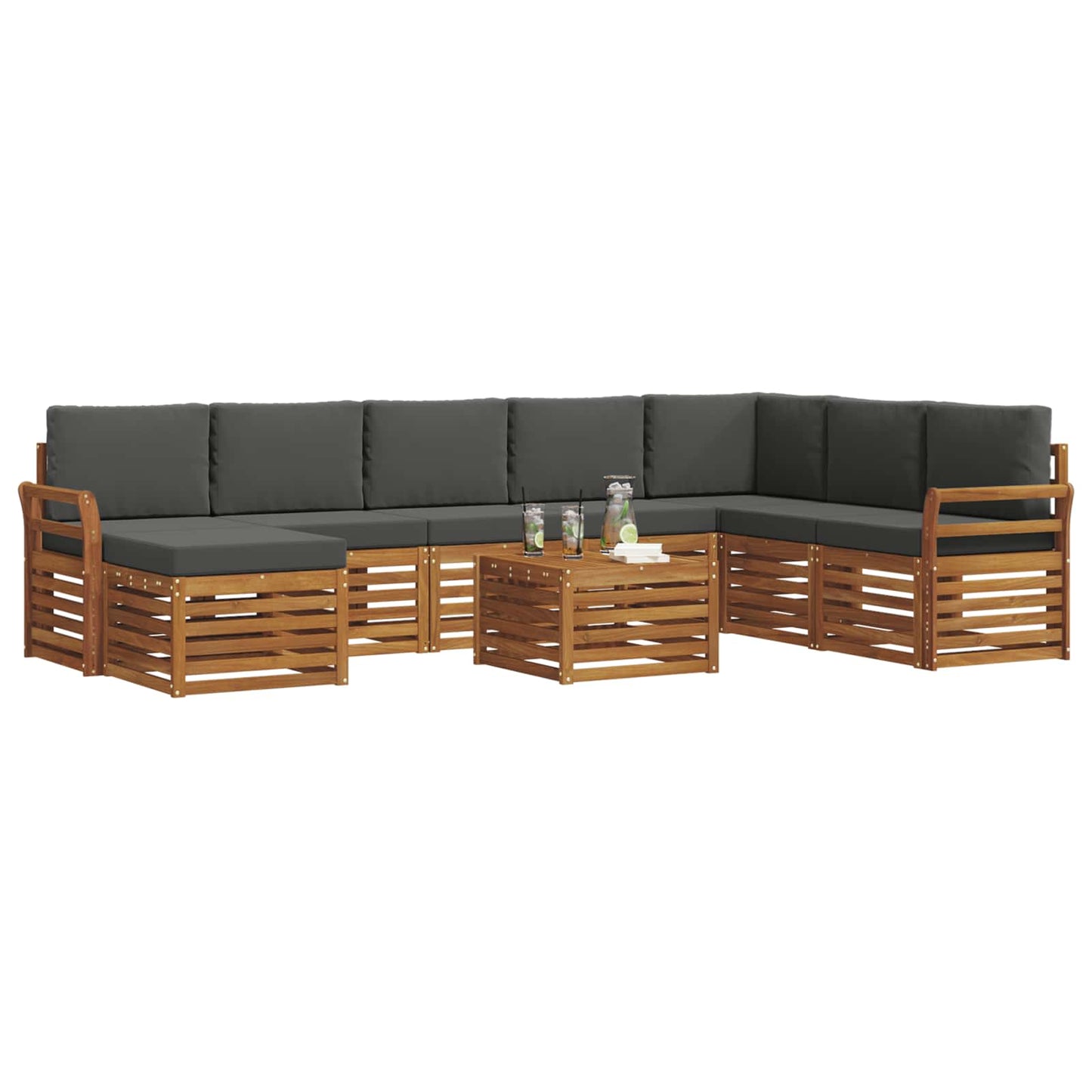 Set divani 9 pcs Naturale e Antracite Legno di Acacia Massello