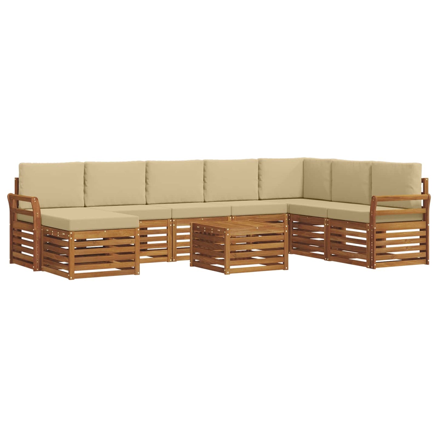 Set divani 9 pcs Naturale e Beige Legno di Acacia Massello