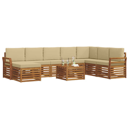 Set divani 9 pcs Naturale e Beige Legno di Acacia Massello