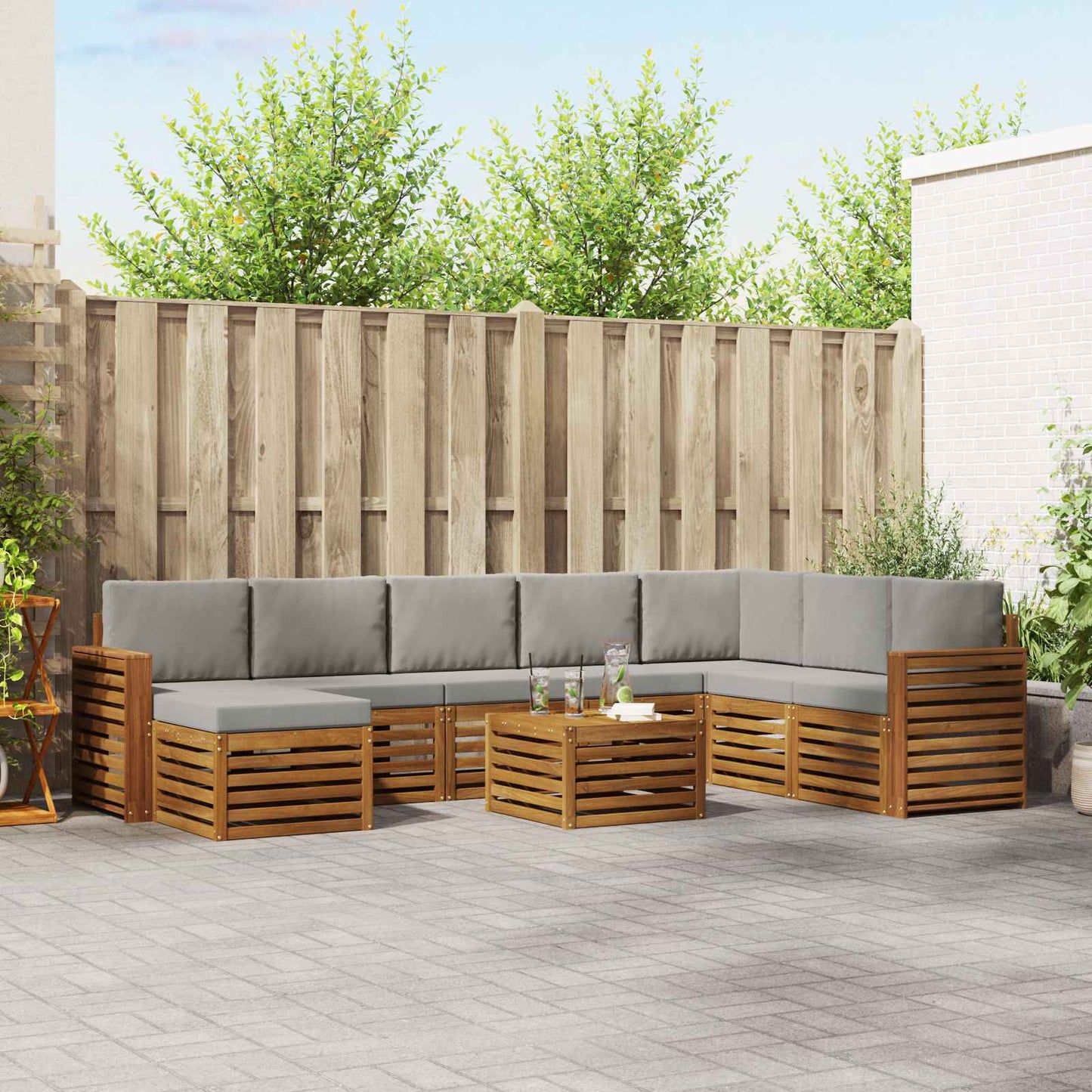 Set divani con cuscino 9 pcs Grigio Naturale e Chiaro
