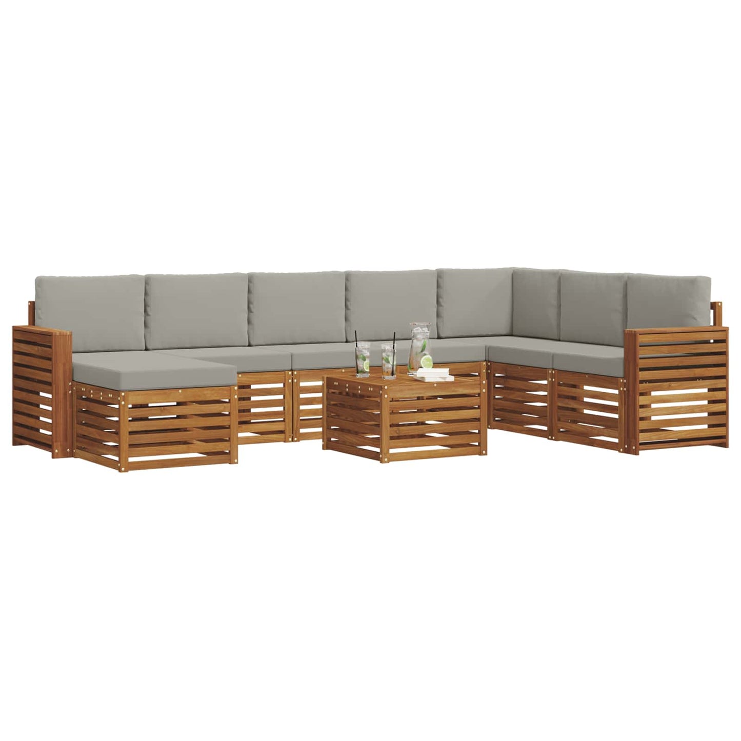 Set divani con cuscino 9 pcs Grigio Naturale e Chiaro