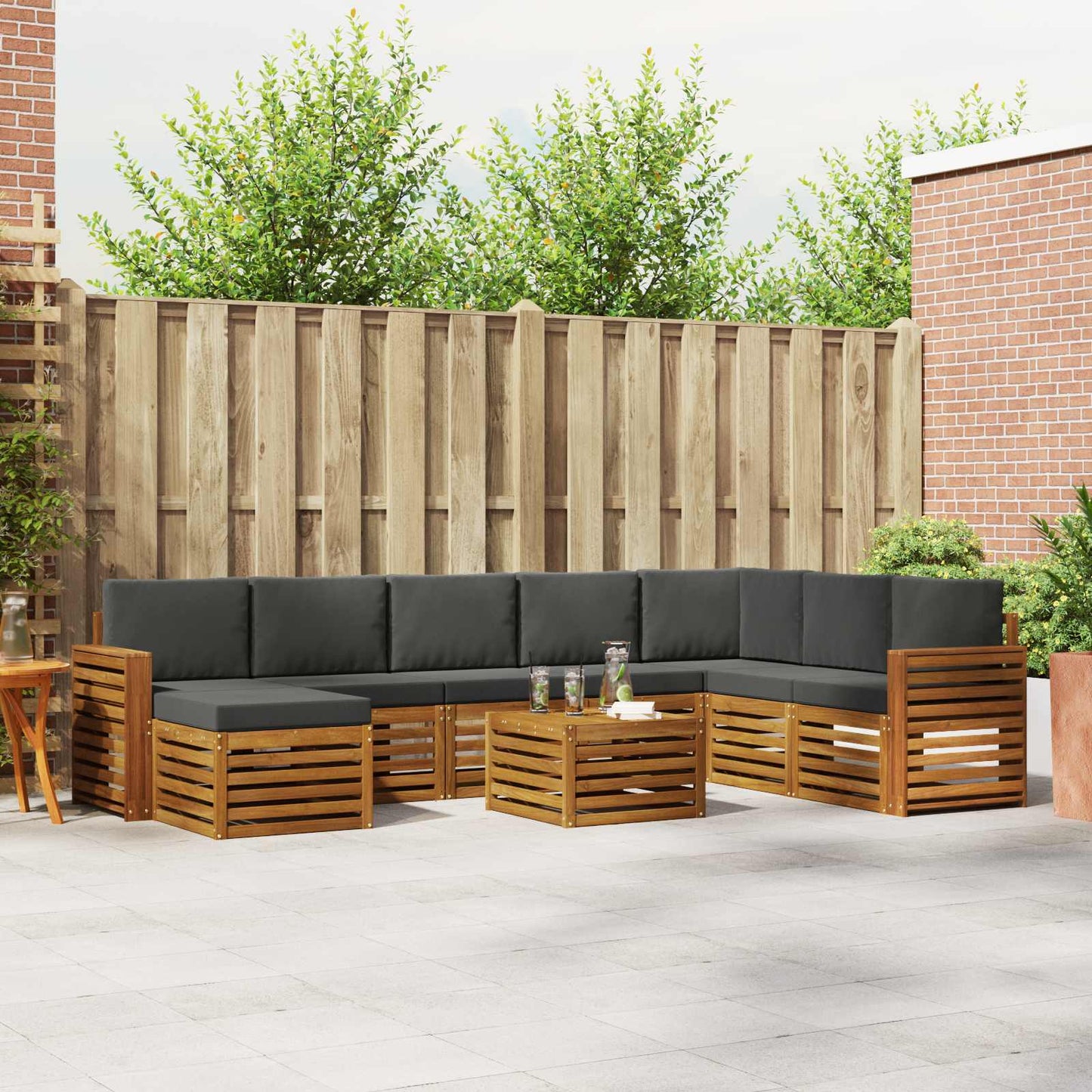Set divani 9 pcs Naturale e Antracite Legno di Acacia Massello