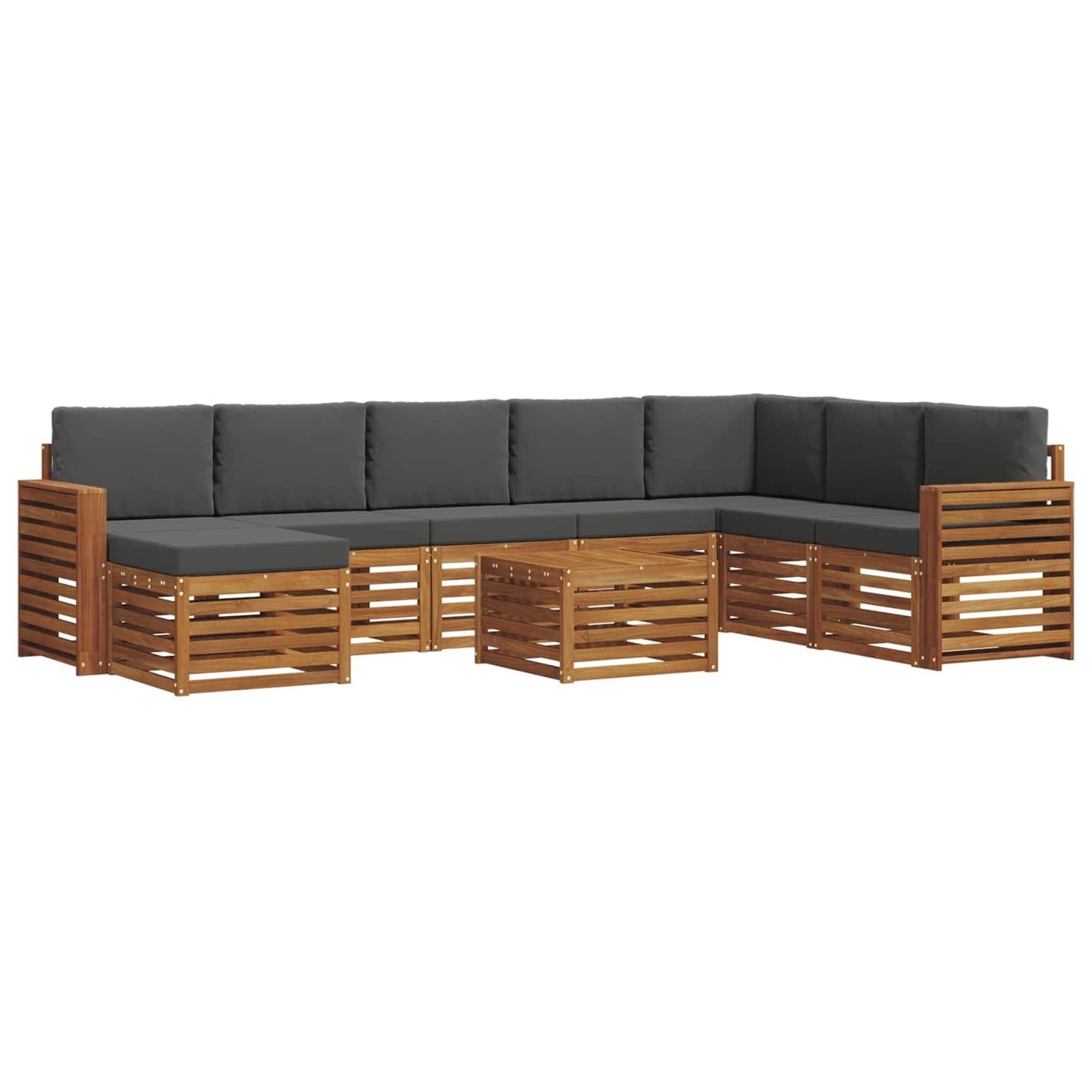 Set divani 9 pcs Naturale e Antracite Legno di Acacia Massello
