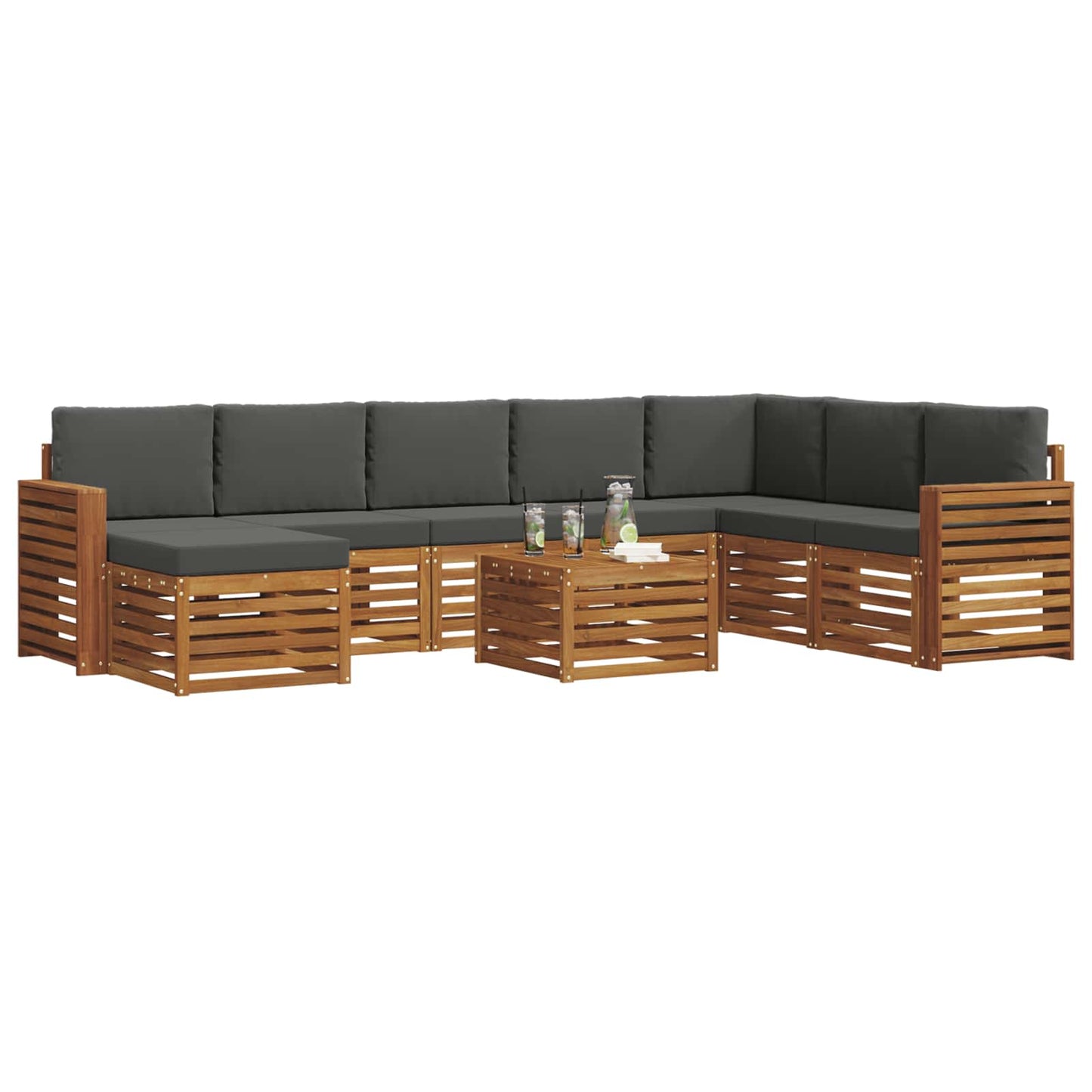 Set divani 9 pcs Naturale e Antracite Legno di Acacia Massello