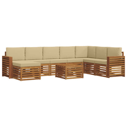 Set divani 9 pcs Naturale e Beige Legno di Acacia Massello