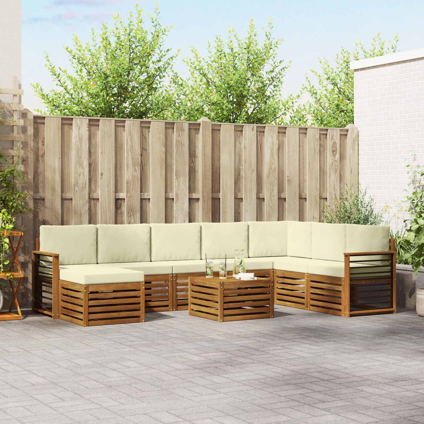 Set divani 9 pcs Naturale e Crema Legno di Acacia Massello