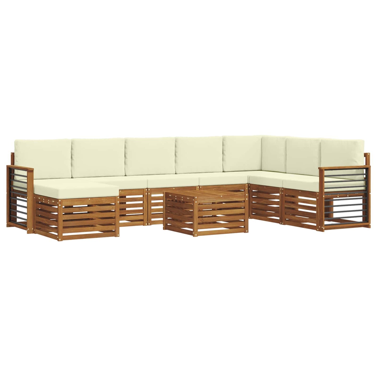 Set divani 9 pcs Naturale e Crema Legno di Acacia Massello