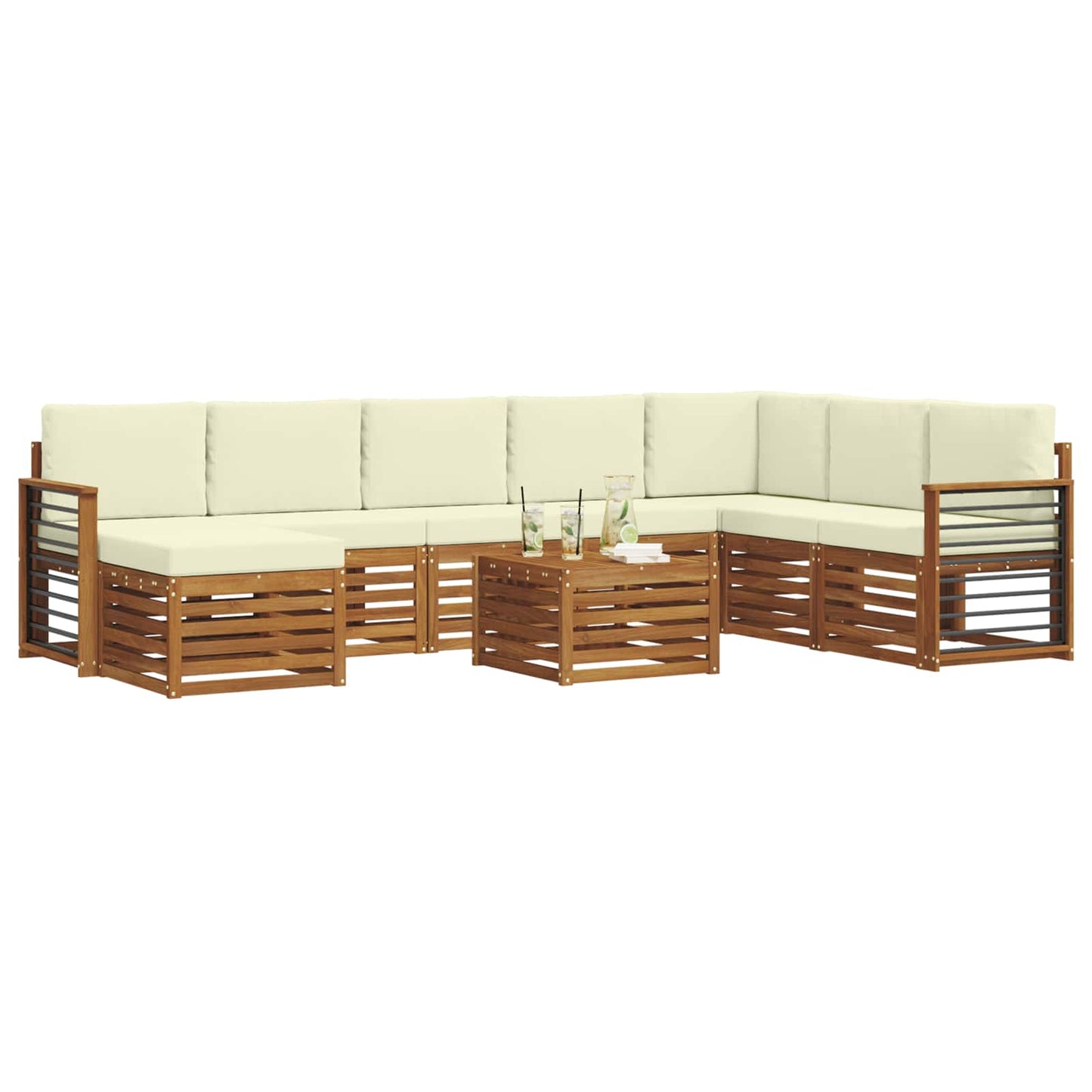 Set divani 9 pcs Naturale e Crema Legno di Acacia Massello