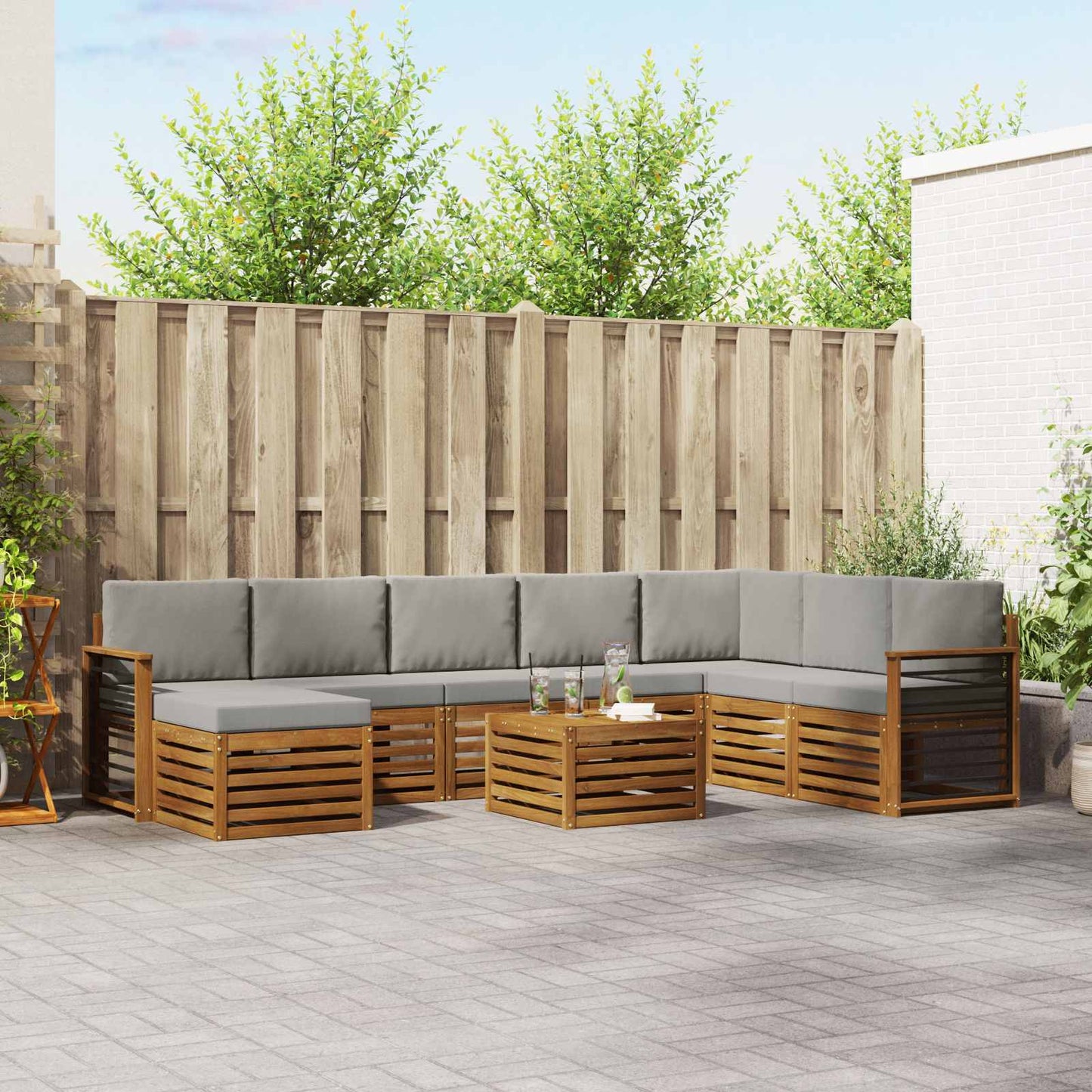 Set divani con cuscino 9 pcs Grigio Naturale e Chiaro