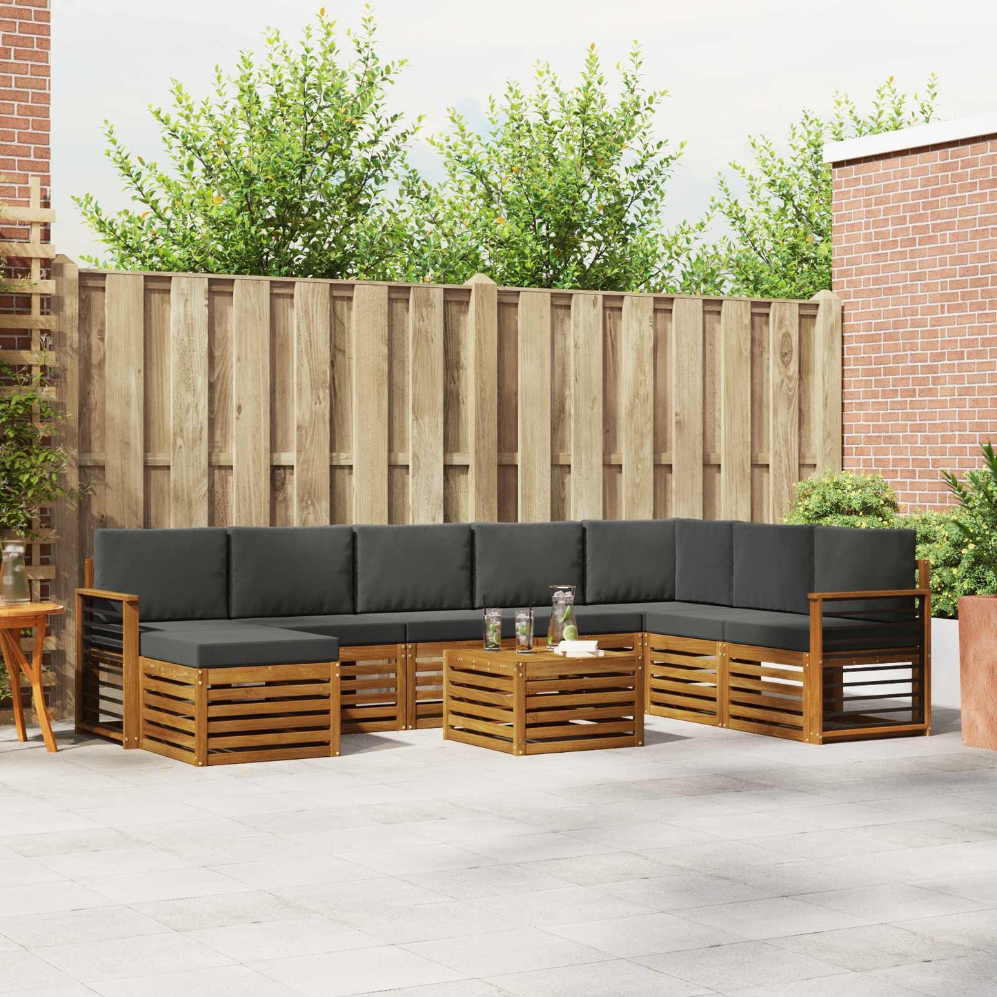 Set divani 9 pcs Naturale e Antracite Legno di Acacia Massello