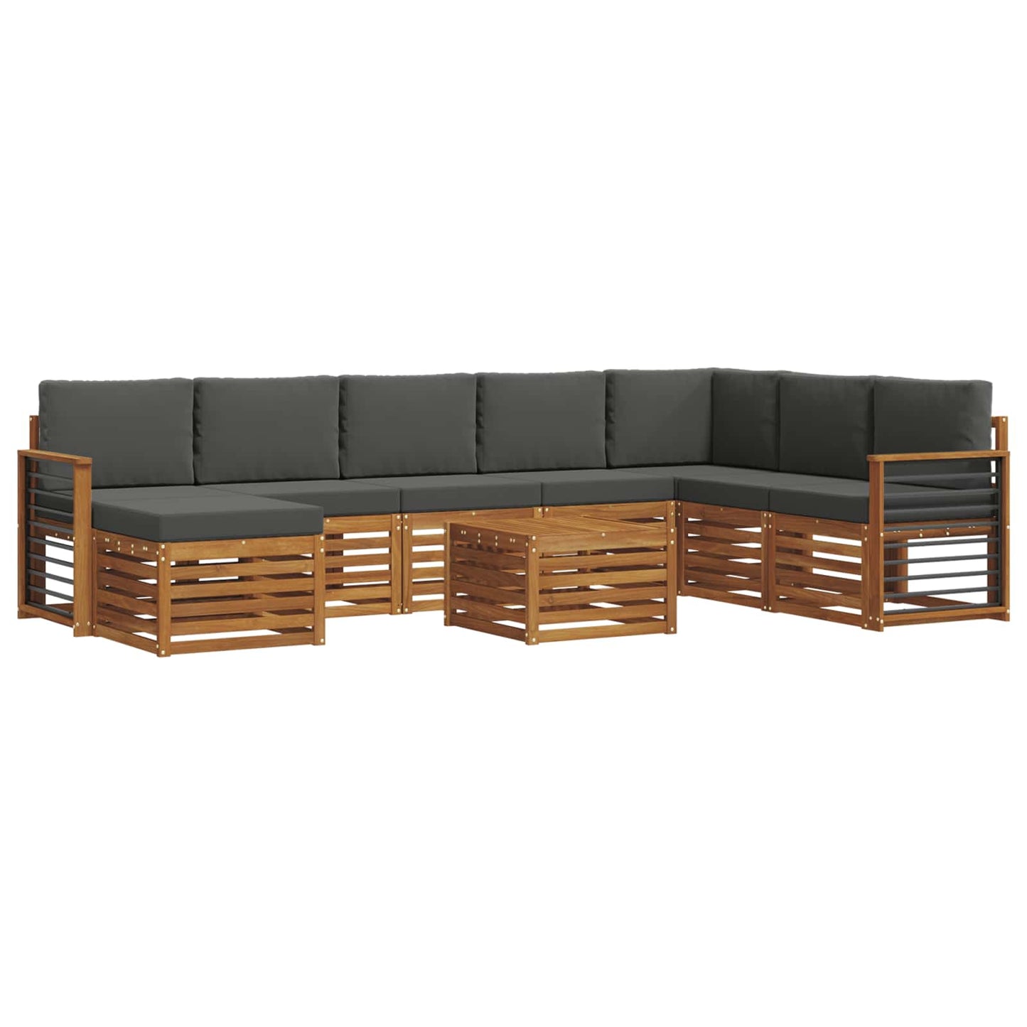 Set divani 9 pcs Naturale e Antracite Legno di Acacia Massello