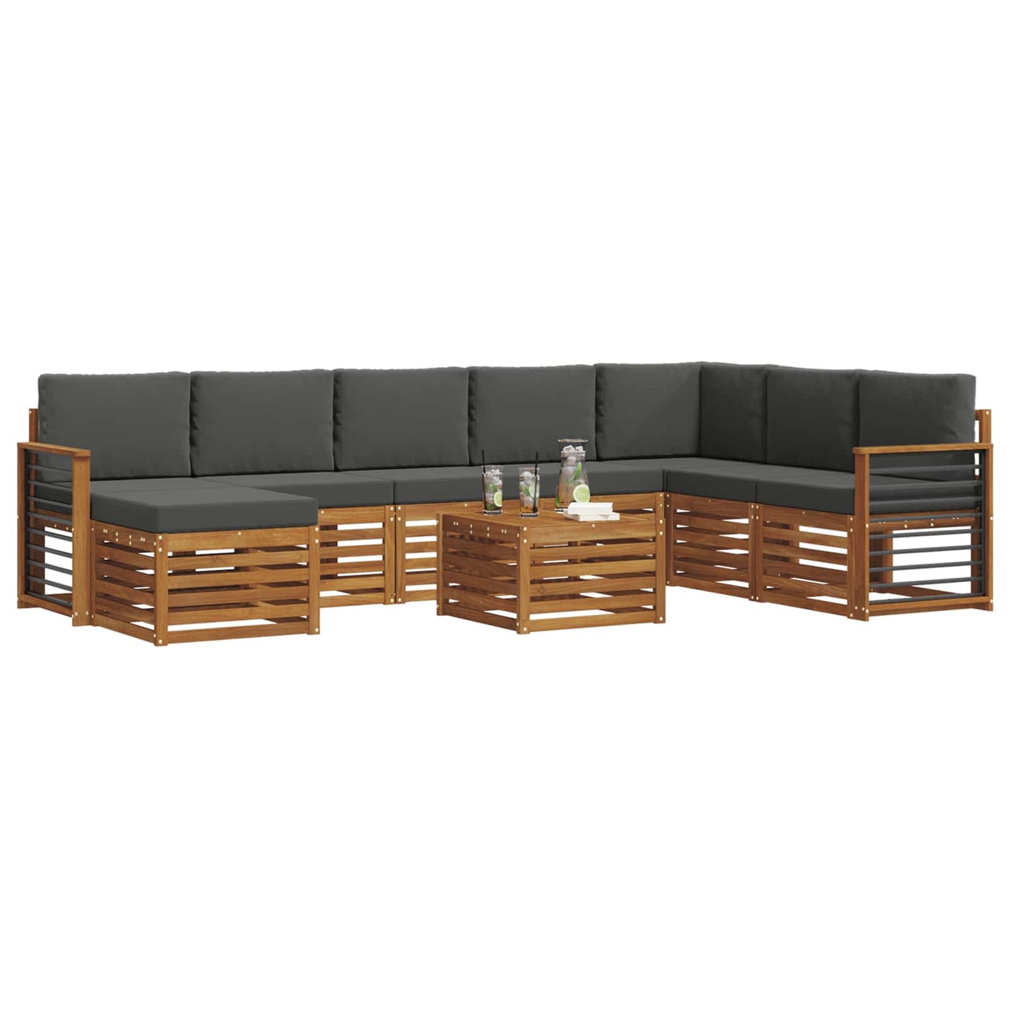 Set divani 9 pcs Naturale e Antracite Legno di Acacia Massello