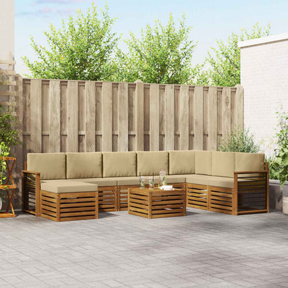 Set divani 9 pcs Naturale e Beige Legno di Acacia Massello