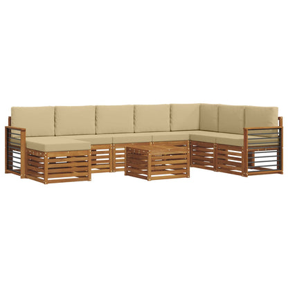 Set divani 9 pcs Naturale e Beige Legno di Acacia Massello