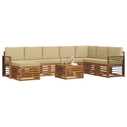 Set divani 9 pcs Naturale e Beige Legno di Acacia Massello