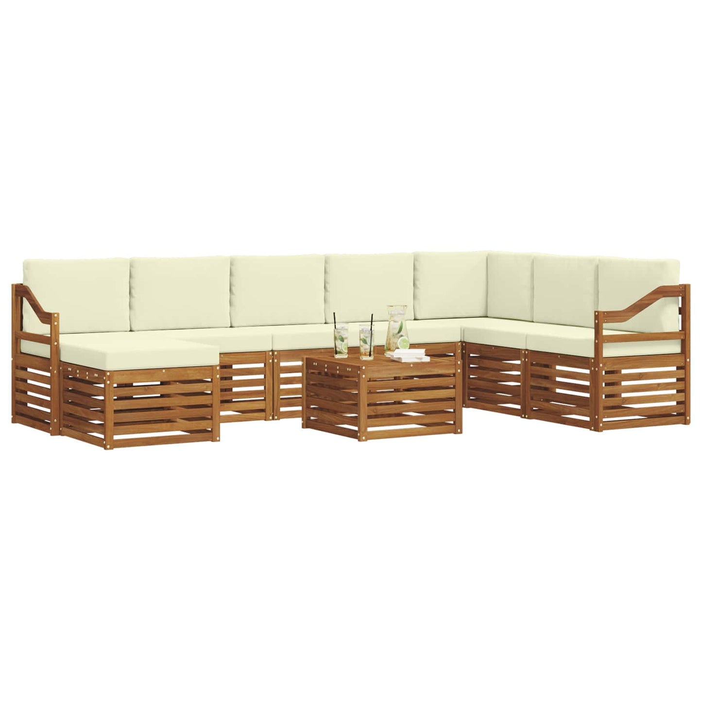 Set divani 9 pcs Naturale e Crema Legno di Acacia Massello