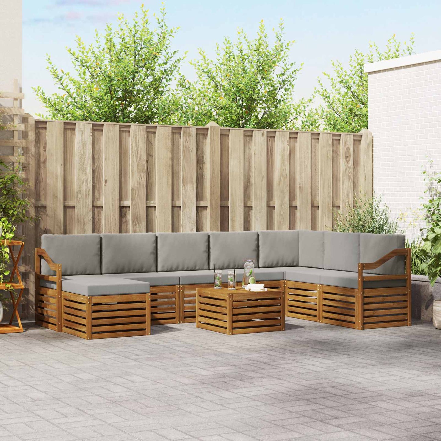 Set divani con cuscino 9 pcs Grigio Naturale e Chiaro