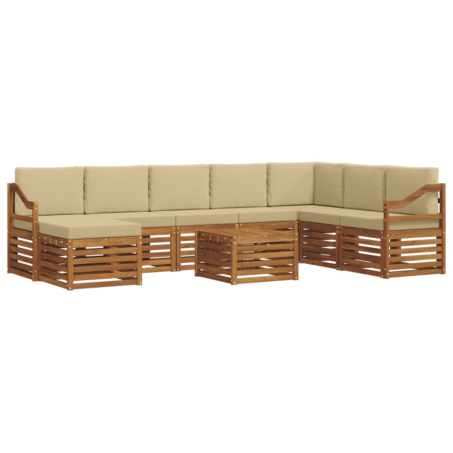 Set divani 9 pcs Naturale e Beige Legno di Acacia Massello