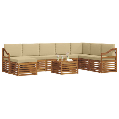 Set divani 9 pcs Naturale e Beige Legno di Acacia Massello