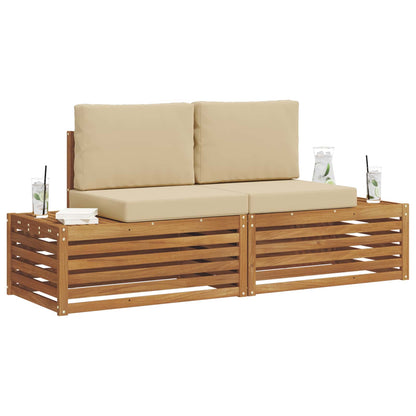 Set di divani da esterno con cuscino 2 Pezzo Naturale e Beige