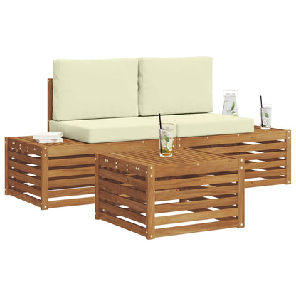 Set di divani da esterno con cuscino 3 Pezzo Naturale e Crema