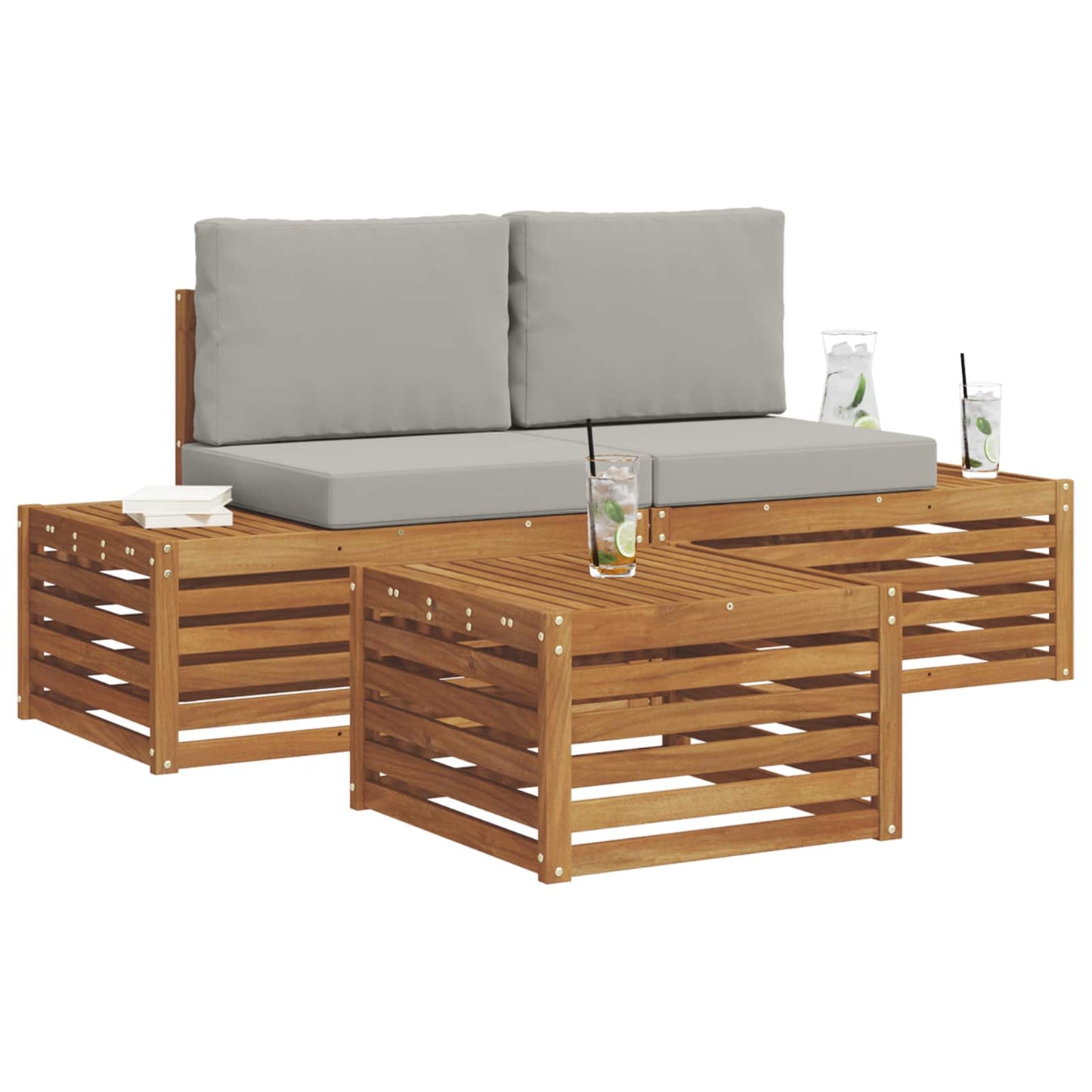 Set di divani da esterno 3 Pezzo Grigio Naturale e Chiaro