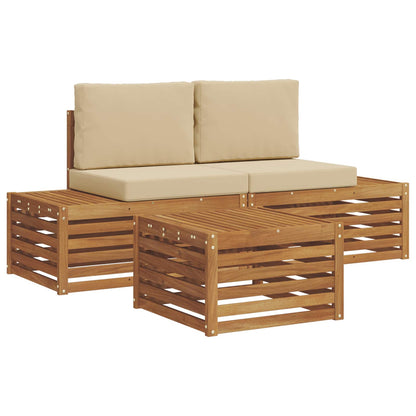 Set di divani da esterno con cuscino 3 Pezzo Naturale e Beige