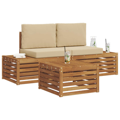 Set di divani da esterno con cuscino 3 Pezzo Naturale e Beige