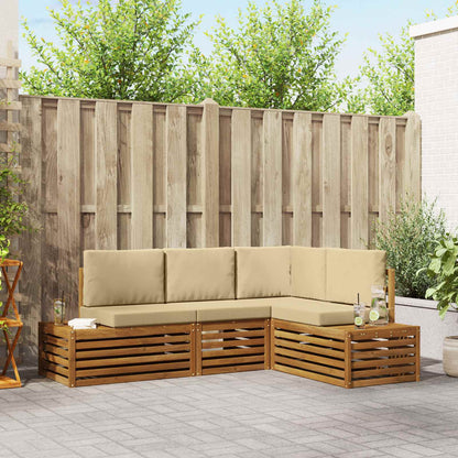 Set di divani da esterno con cuscino 4 Pezzo Naturale e Beige