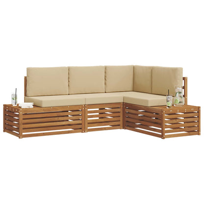 Set di divani da esterno con cuscino 4 Pezzo Naturale e Beige