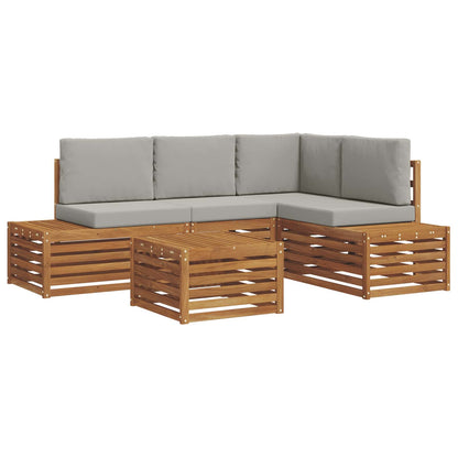 Set di divani da esterno 5 Pezzo Grigio Naturale e Chiaro