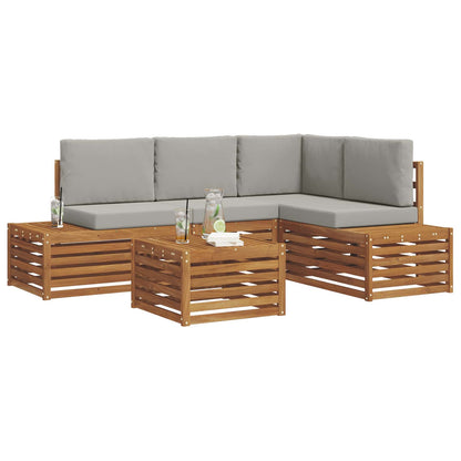 Set di divani da esterno 5 Pezzo Grigio Naturale e Chiaro