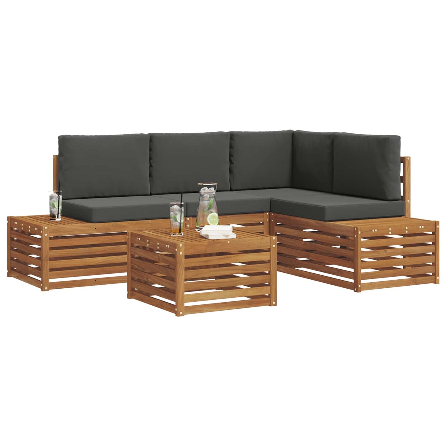 Set di divani da esterno 5 Pezzo Naturale e Antracite