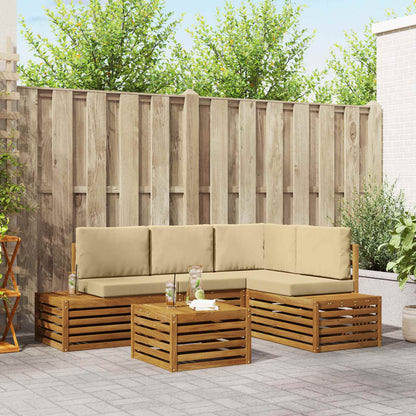 Set di divani da esterno con cuscino 5 Pezzo Naturale e Beige