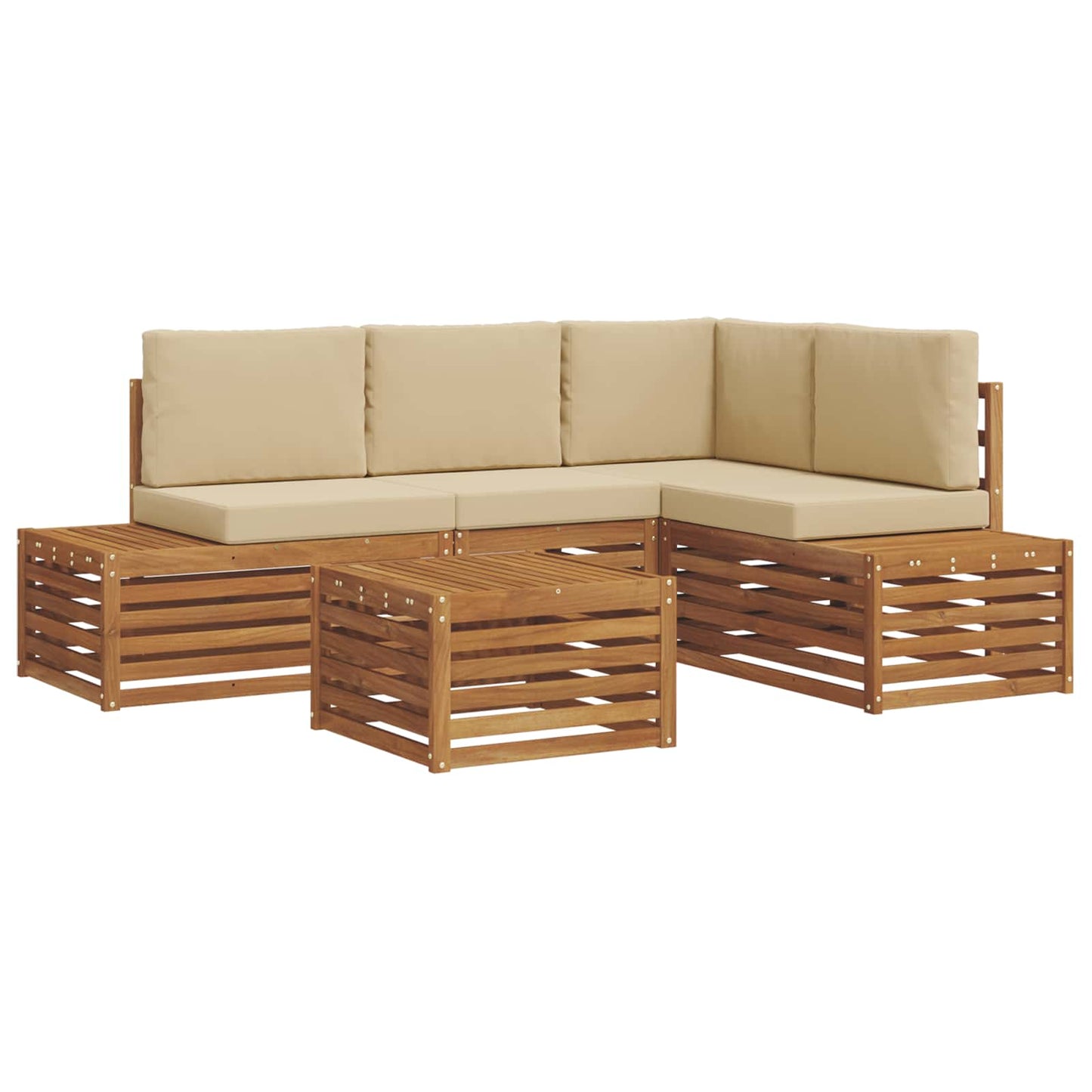 Set di divani da esterno con cuscino 5 Pezzo Naturale e Beige