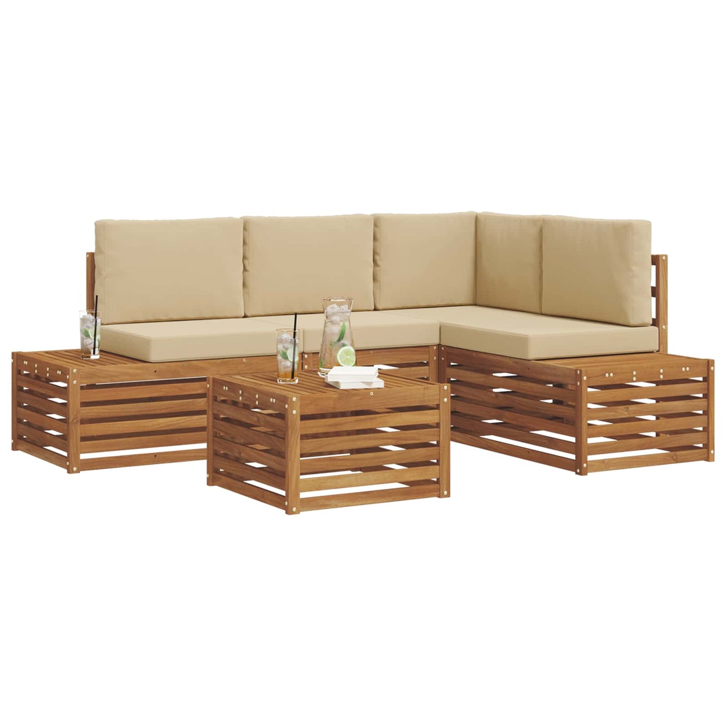 Set di divani da esterno con cuscino 5 Pezzo Naturale e Beige