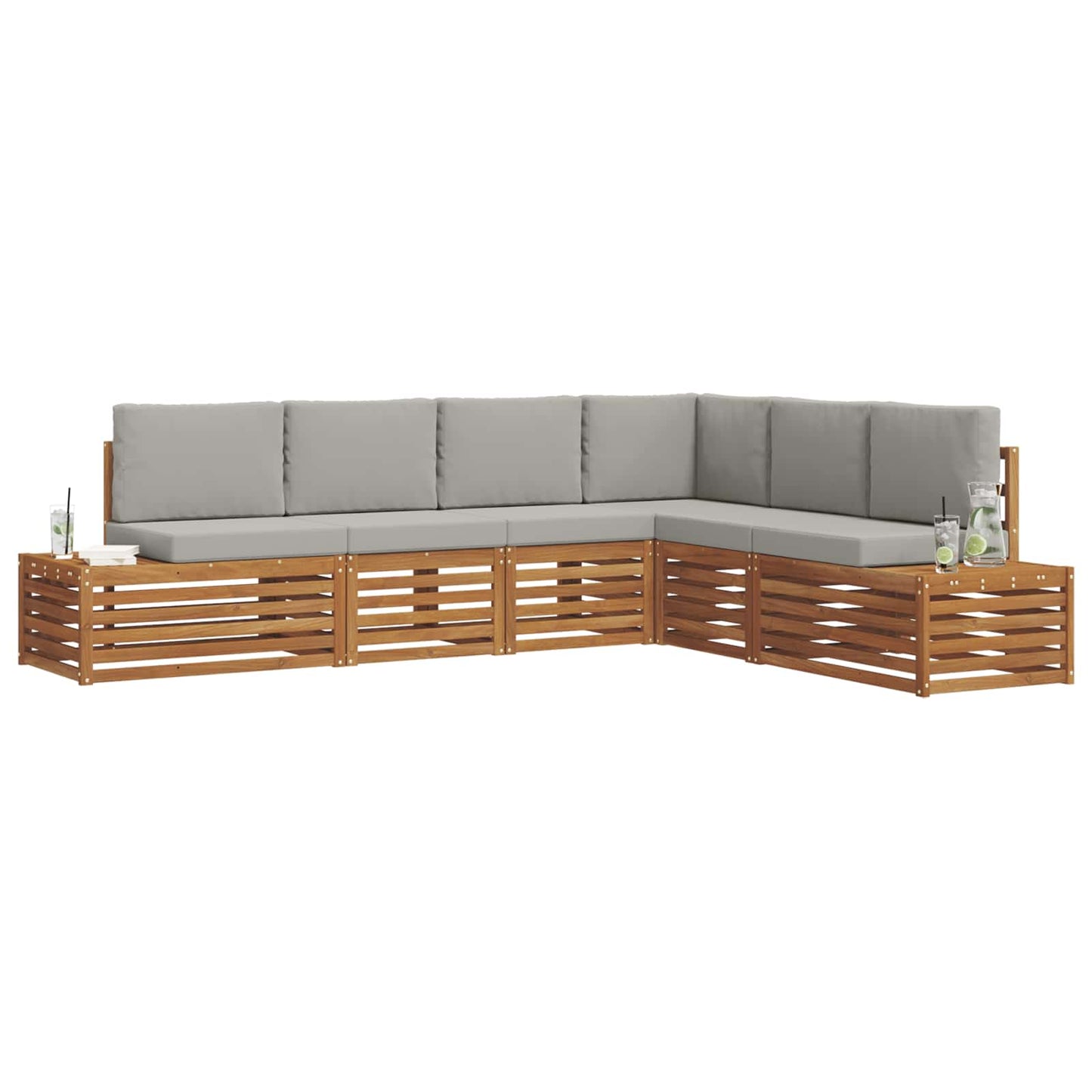 Set di divani da esterno 6 Pezzo Grigio Naturale e Chiaro
