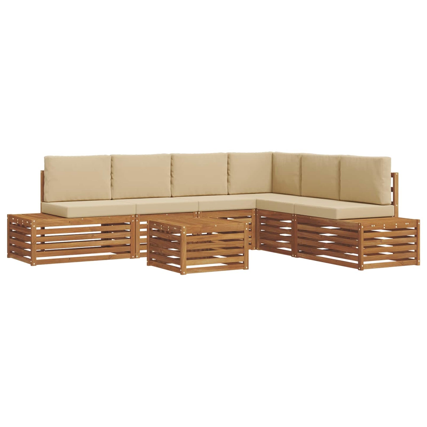 Set di divani da esterno con cuscino 7 Pezzo Naturale e Beige