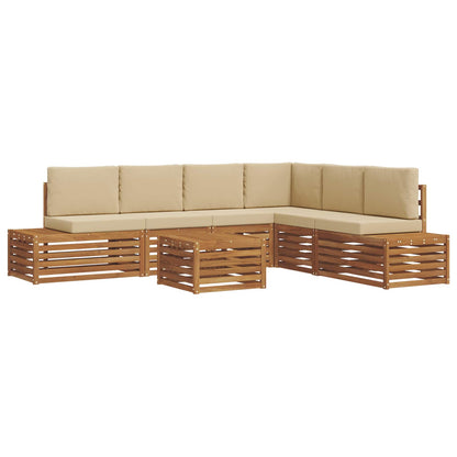 Set di divani da esterno con cuscino 7 Pezzo Naturale e Beige