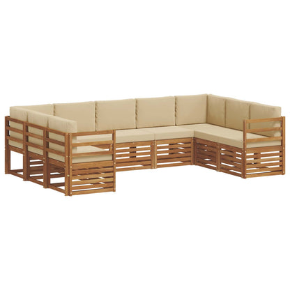 Set divani 9 pcs Naturale e Beige Legno di Acacia Massello