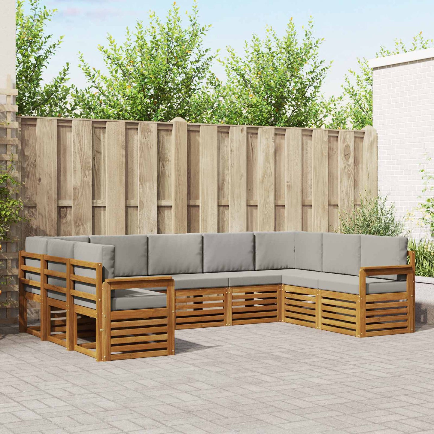 Set divani con cuscino 9 pcs Grigio Naturale e Chiaro