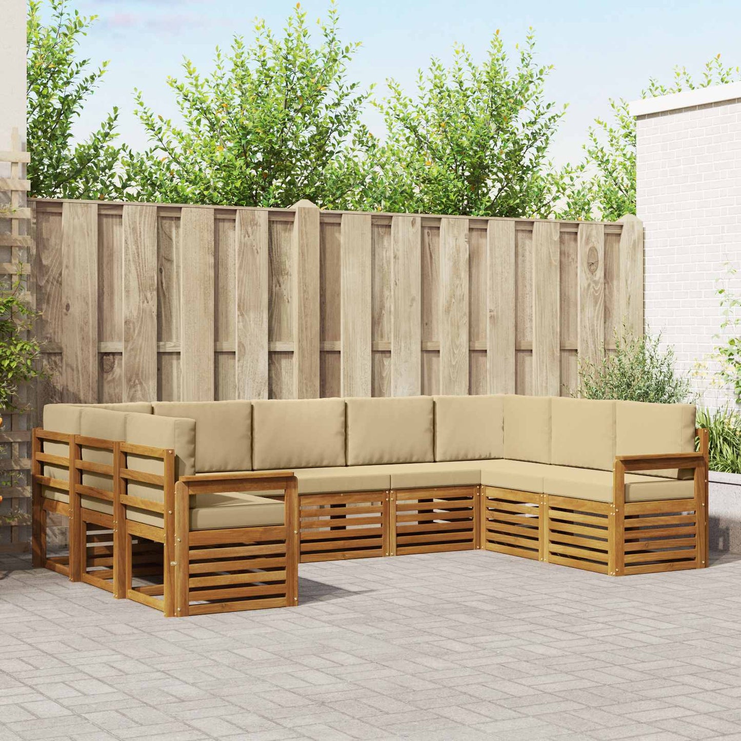 Set divani 9 pcs Naturale e Beige Legno di Acacia Massello