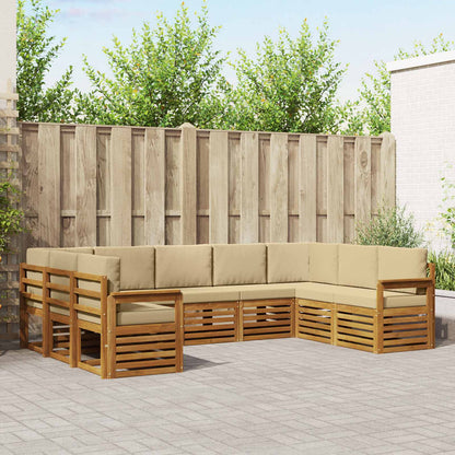 Set divani 9 pcs Naturale e Beige Legno di Acacia Massello
