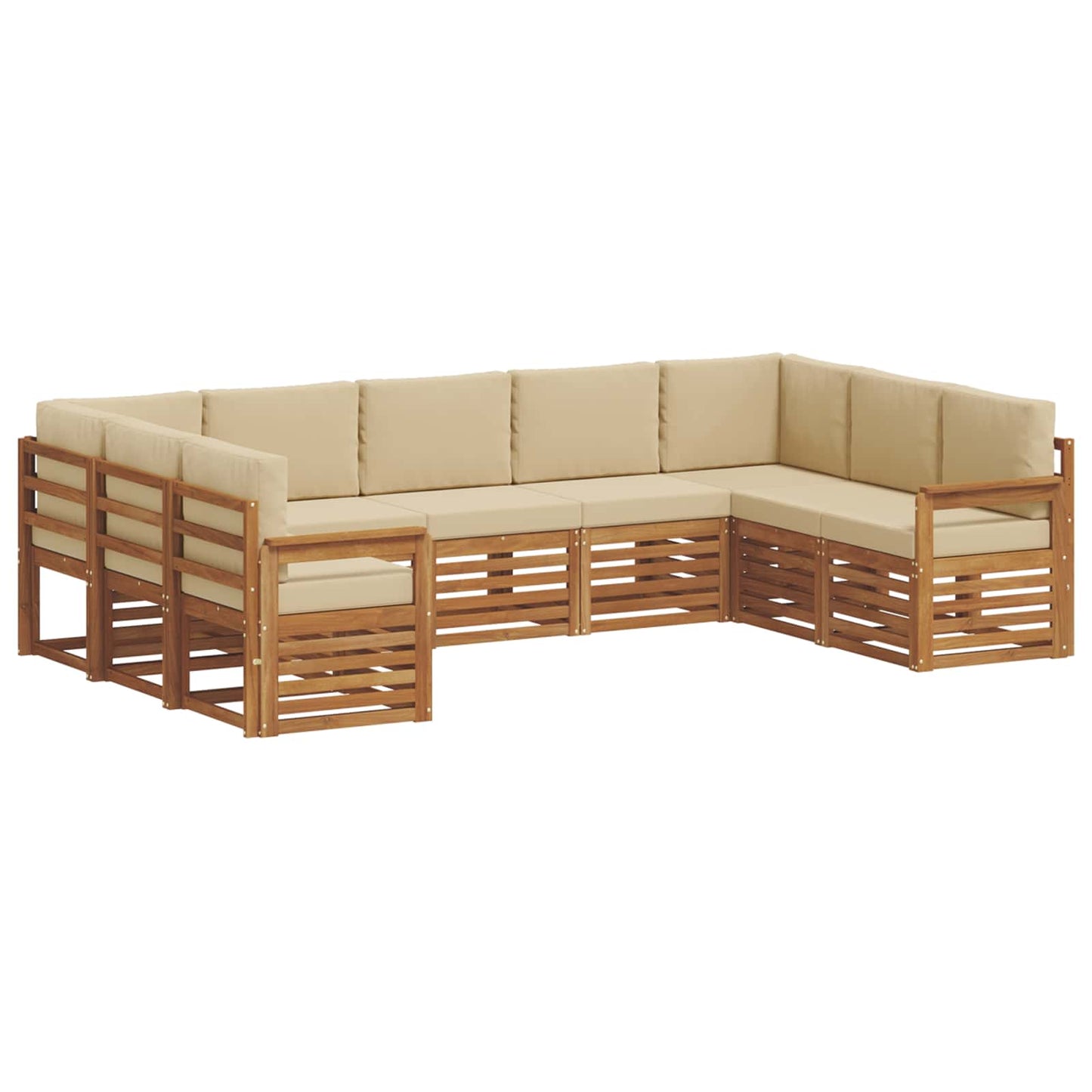 Set divani 9 pcs Naturale e Beige Legno di Acacia Massello