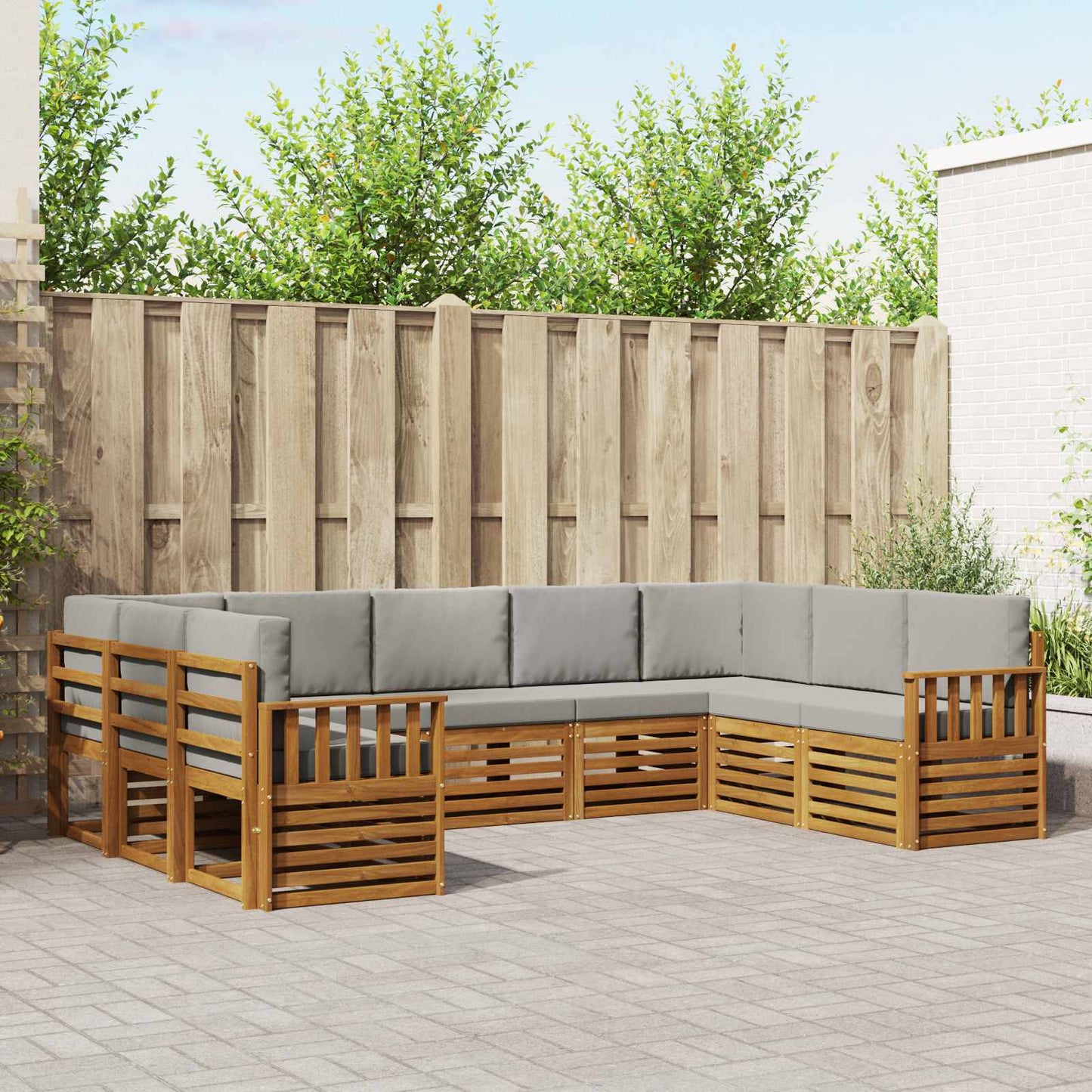 Set divani con cuscino 9 pcs Grigio Naturale e Chiaro