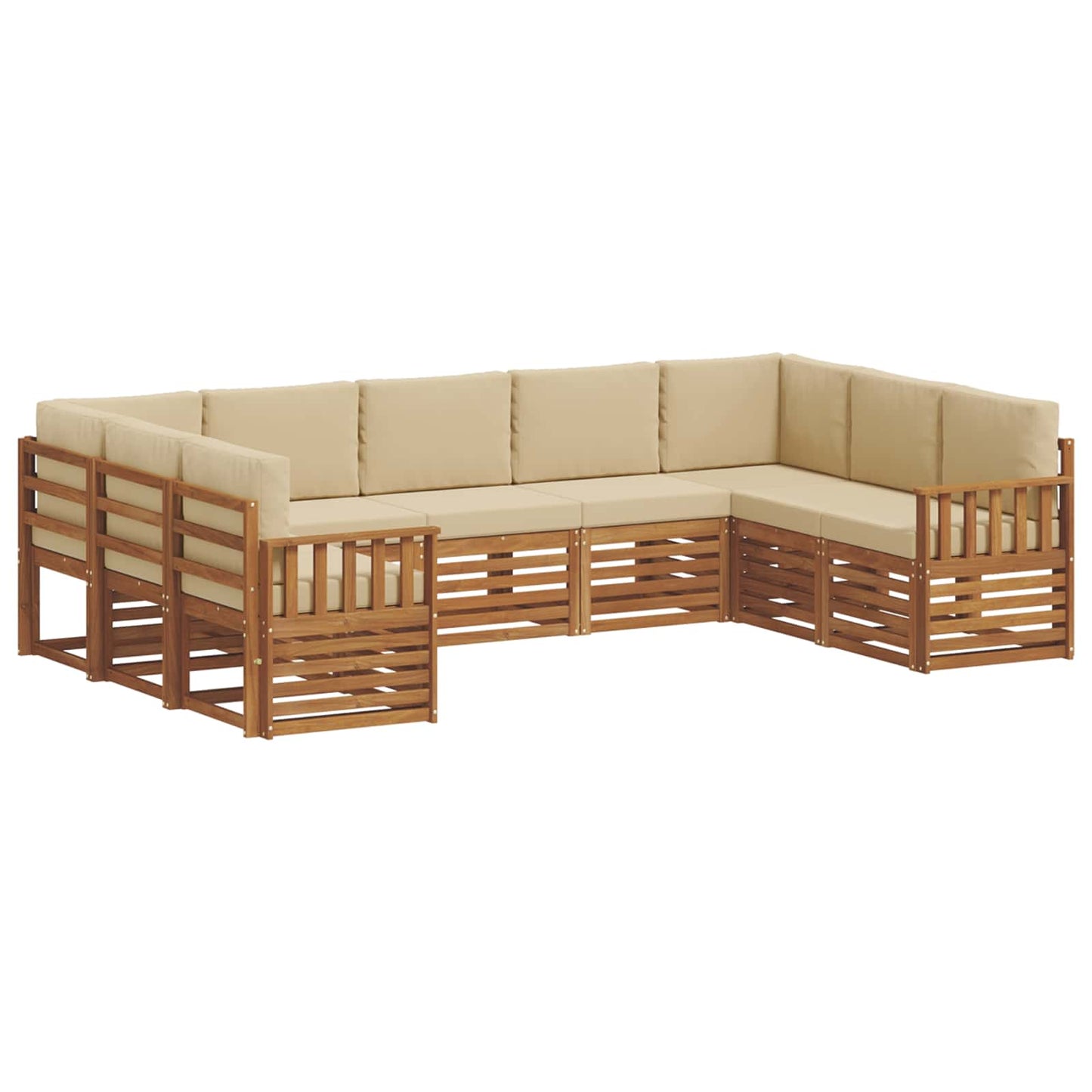 Set divani 9 pcs Naturale e Beige Legno di Acacia Massello