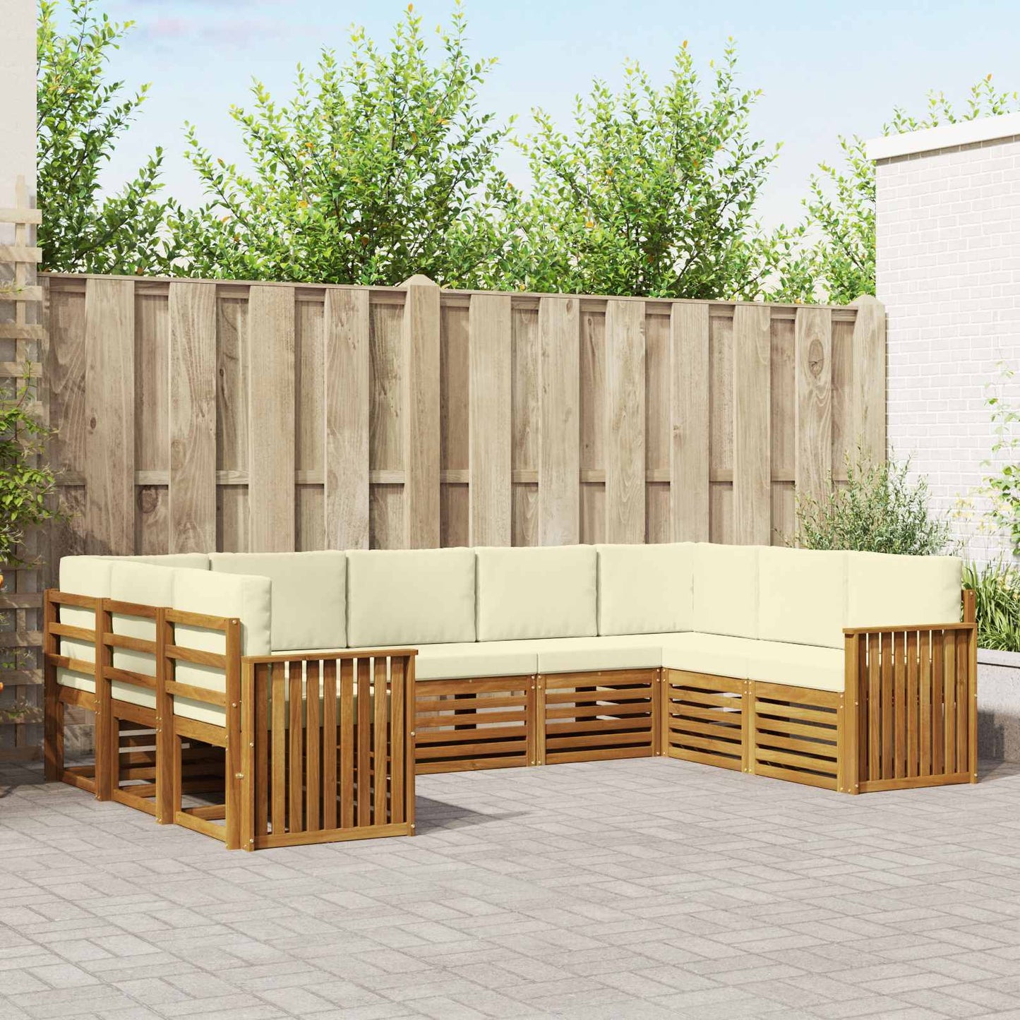 Set divani 9 pcs Naturale e Crema Legno di Acacia Massello