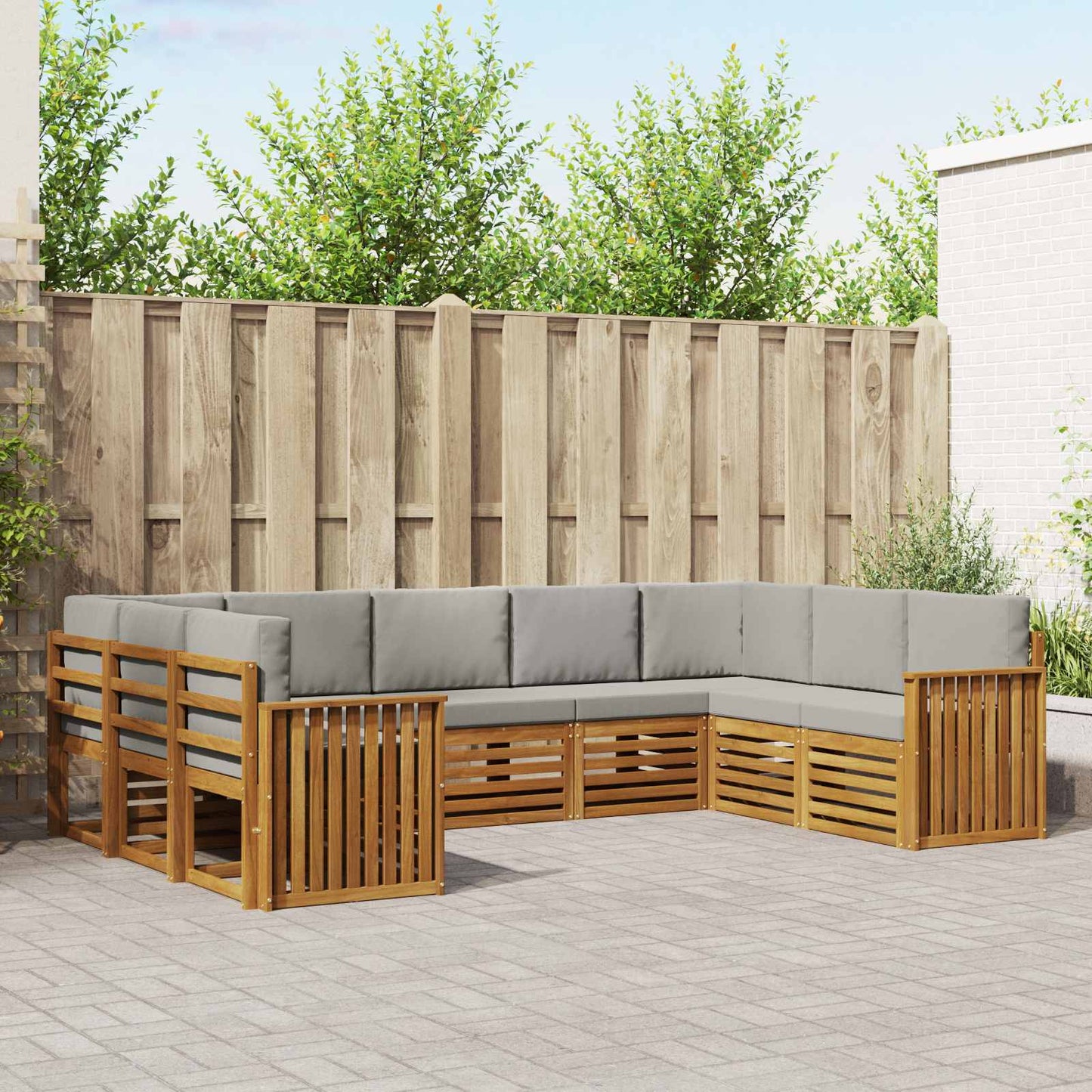 Set divani con cuscino 9 pcs Grigio Naturale e Chiaro