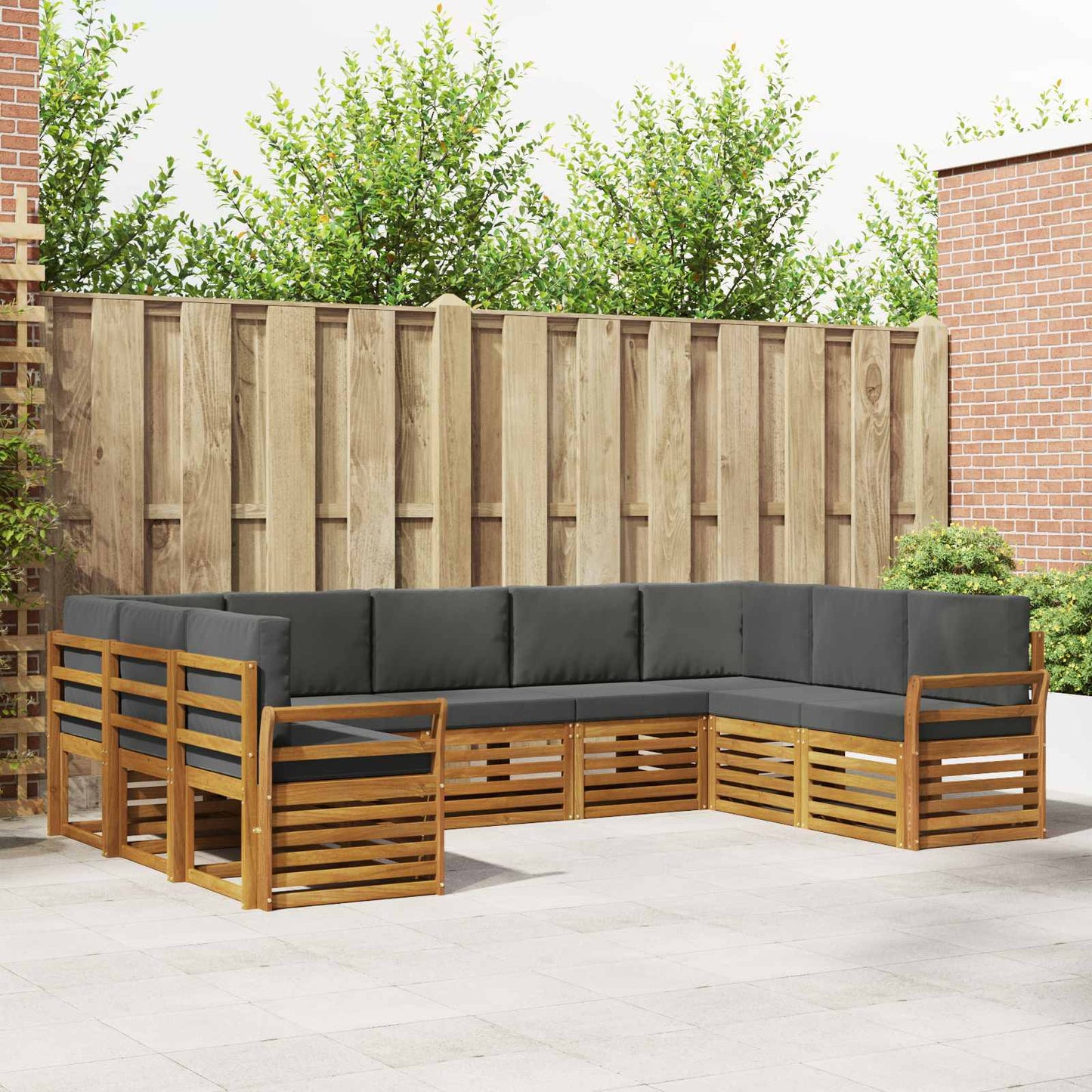Set divani 9 pcs Naturale e Antracite Legno di Acacia Massello