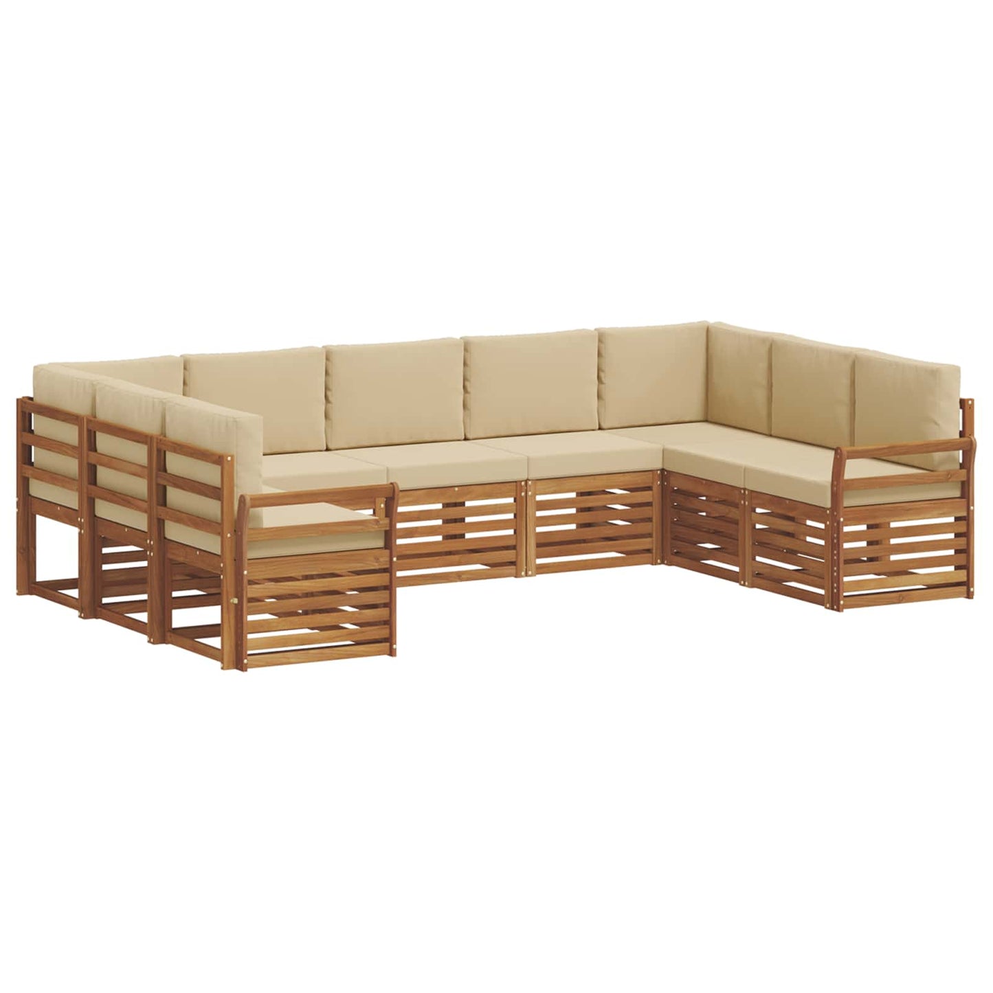 Set divani 9 pcs Naturale e Beige Legno di Acacia Massello